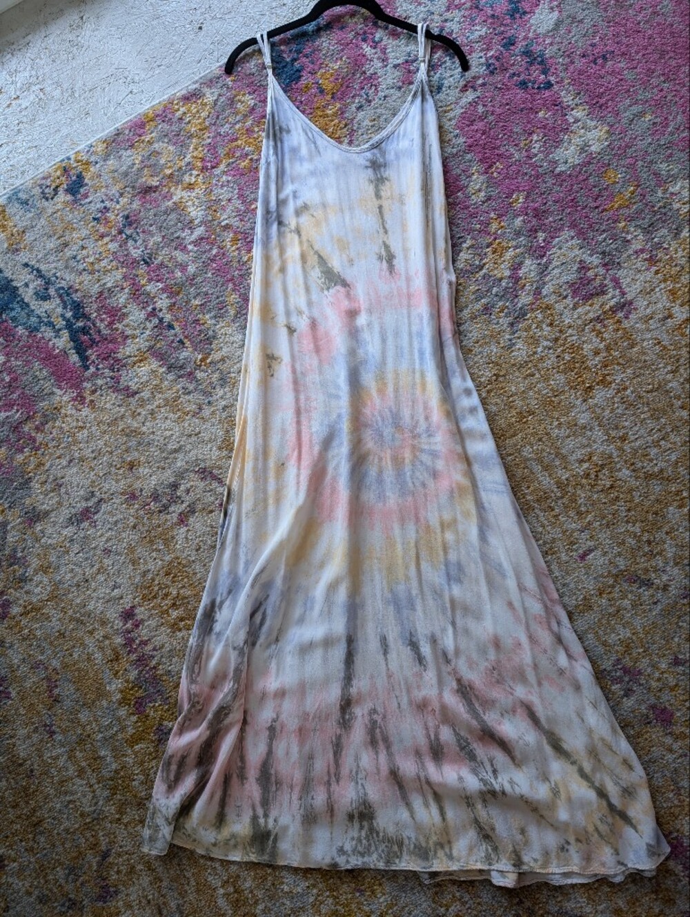 NATURAL LIFE Pastel Tie-Dye Slip Maxi Dress in Pink, Yellow, Gray